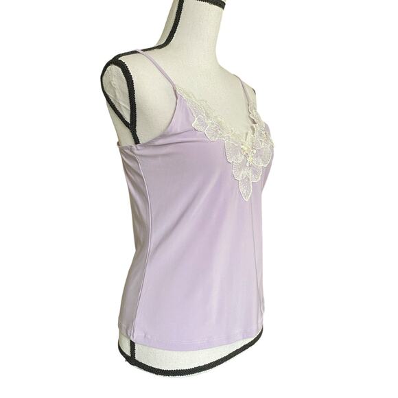 Y2k Lace Trim Cami top Sz M Lavender Stretch Fabric V Neckline Spaghetti Straps - Picture 4 of 12